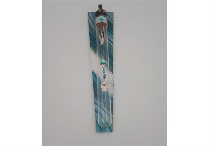 מזוזה מבחנה מזכוכית גווני כחול