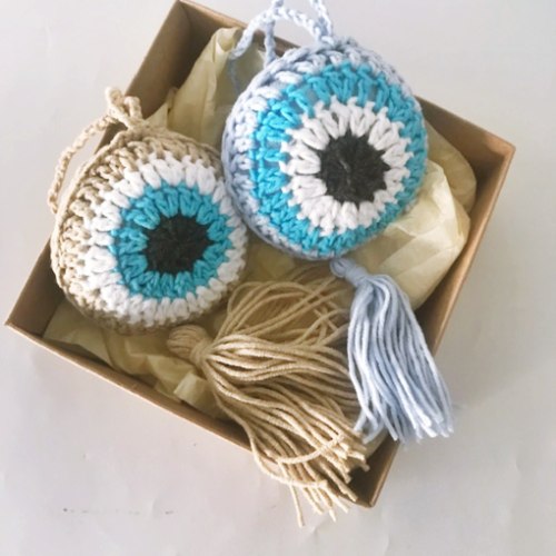 מתלה עין סרוגה, מתלה עין סרוגה בגוונים כחולים ובג', מתלה עין סרוגה סט של 2 עיניים, 