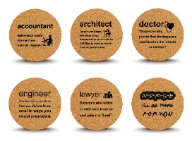 6 תחתיות עגולות שונות על מקצועות