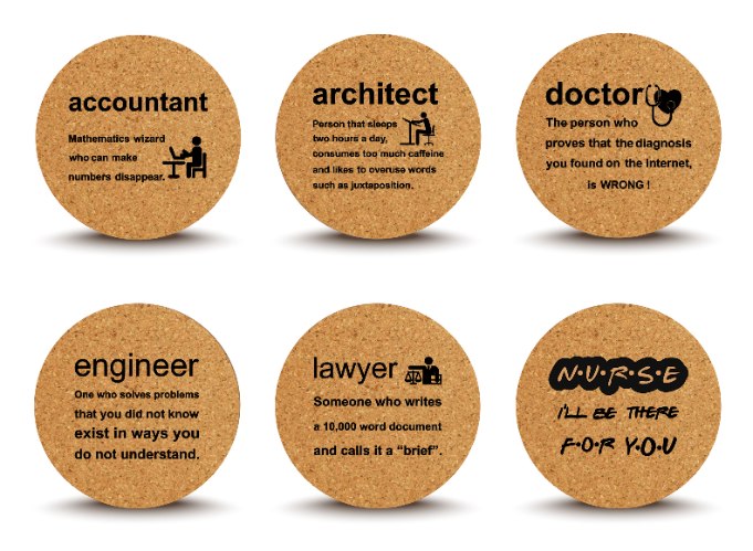 6 תחתיות עגולות שונות על מקצועות