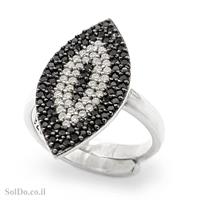 טבעת מכסף משובצת אבני זרקון שחורות ולבנות RG1611 | תכשיטי כסף | טבעות כסף