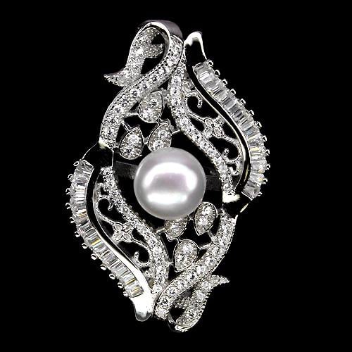 טבעת משובצת פנינה לבנה וזרקונים RG1804 | תכשיטי כסף 925