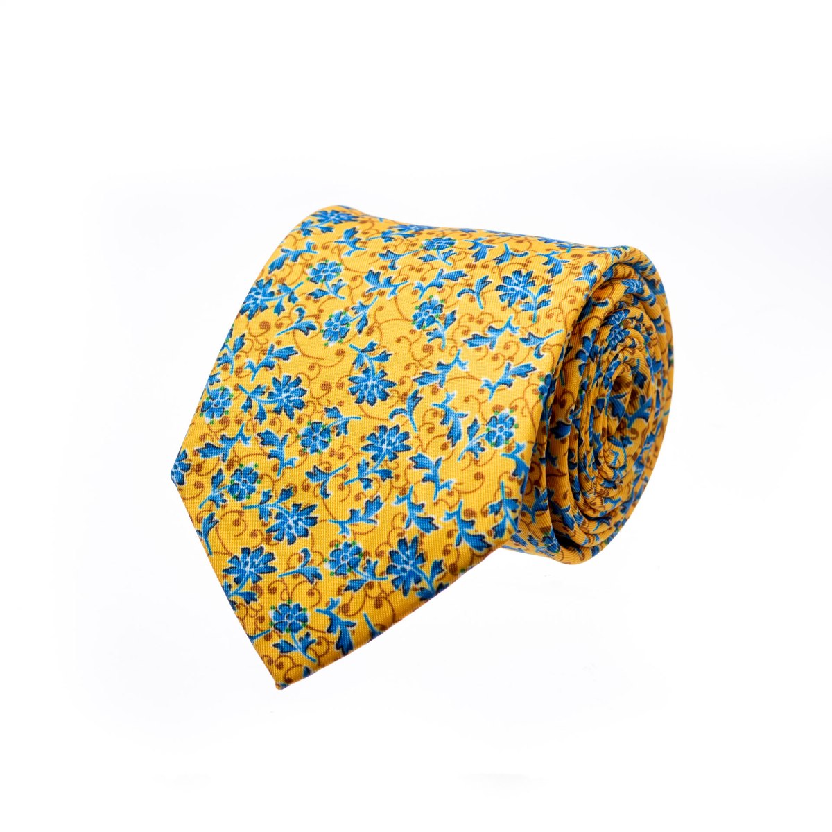 עניבה דגם פרחים גדולים צהוב כחול