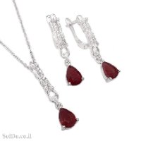 עגילים ותליון מכסף משובצים אבני רובי ואבני זרקון S1705 | תכשיטי כסף 925 | עגילי כסף