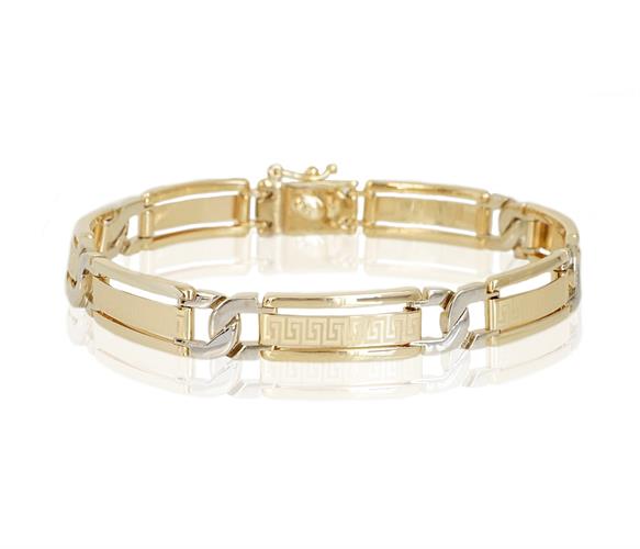 צמיד זהב לגבר בשילוב צהוב ולבן בסגנון יווני