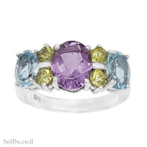 טבעת מכסף משובצת אבני חן RG6290 | תכשיטי כסף 925 | טבעות כסף