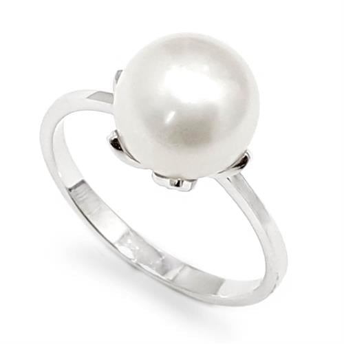 טבעת מכסף משובצת פנינה לבנה RG5959 | תכשיטי כסף 925 | טבעות עם פנינה