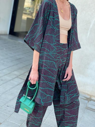 חליפת הדפס חום שילוב ירוק