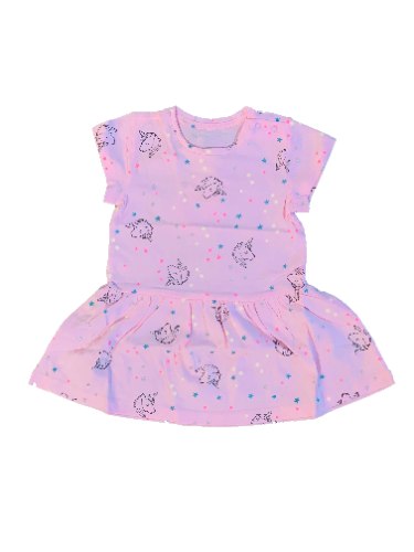 שמלת בייסיק הדפס חד קרן ורוד