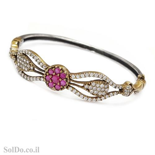 צמיד מכסף סגנון ויקטוריאני משובץ אבני זרקון צבעוניות וציפוי נחושת Z3128