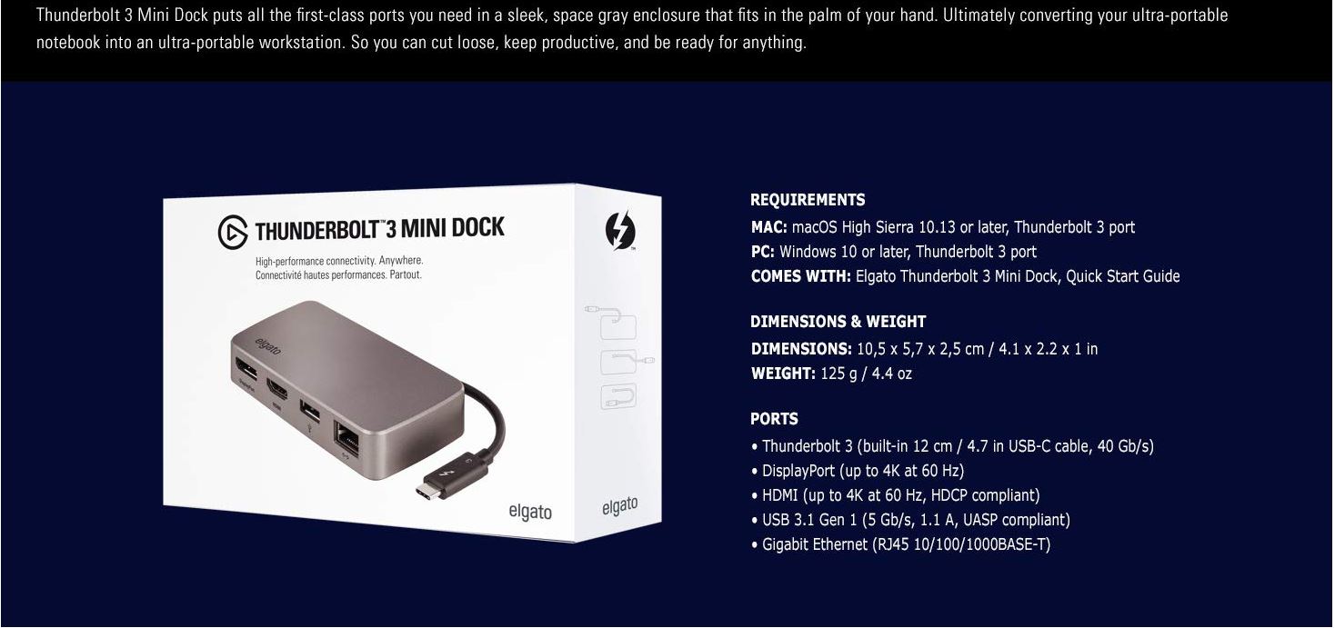 תחנת עגינה Elgato Thunderbolt 3 Mini Dock