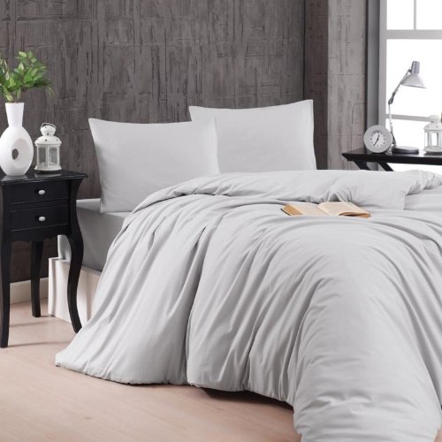 סט מצעים מלא למיטה זוגית 100% כותנה - אפור בהיר
