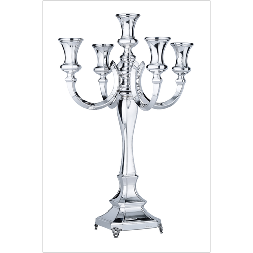 קנדלברה 5 קנים כסף טהור דגם מוצארט חלק/ רקוע