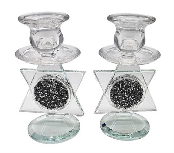 פמוטי קריסטל בעיצוב מגן דוד עם אבני נצנץ