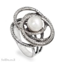 טבעת מכסף מעוצבת משובצת פנינה לבנה  RG6279 | תכשיטי כסף 925 | טבעות כסף