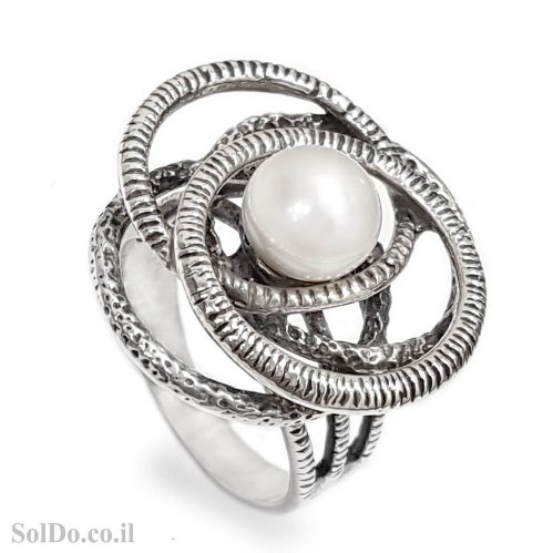 טבעת מכסף מעוצבת משובצת פנינה לבנה  RG6279 | תכשיטי כסף 925 | טבעות כסף