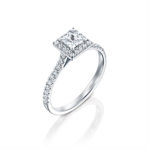 טבעת אירוסין זהב לבן 14 קראט משובצת יהלומים PRINCES HALOW