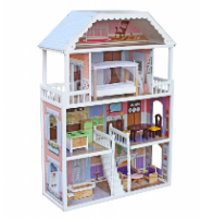 W06A218 - בית בובות לילדות מעץ שלוש קומות וקומת גג, דגם מורן, קפיץ קפוץ