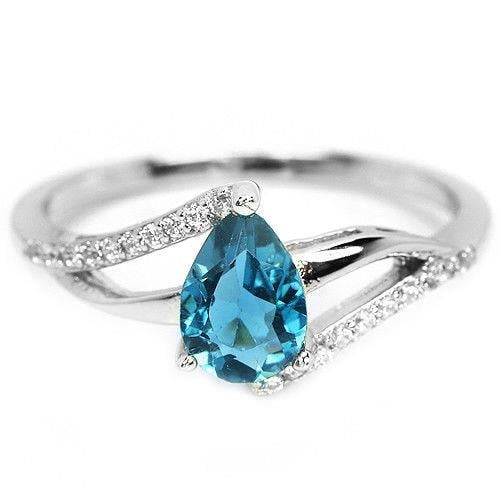 טבעת כסף משובצת טופז כחול וזרקונים RG8321 | תכשיטי כסף 925 | טבעות כסף