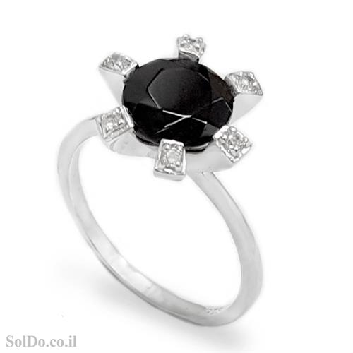 טבעת מכסף משובצת אבן אוניקס שחורה  וזרקונים RG8734 | תכשיטי כסף 925 | טבעות כסף