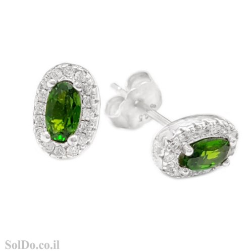 עגילים מכסף צמודים משובצים אבני כרום דואופסיד ואבני זרקון A8982 | תכשיטי כסף 925 | עגילי כסף