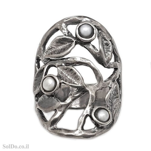 טבעת מכסף מעוצבת משובצת פנינים  RG6277 | תכשיטי כסף 925 | טבעות כסף