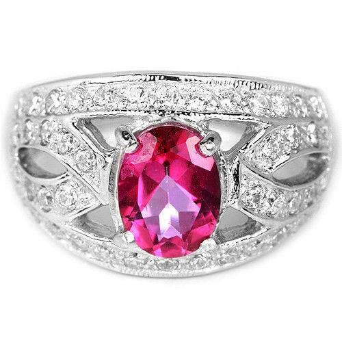 טבעת כסף משובצת טופז ורוד וזרקונים RG5617 | תכשיטי כסף 925 | טבעות כסף