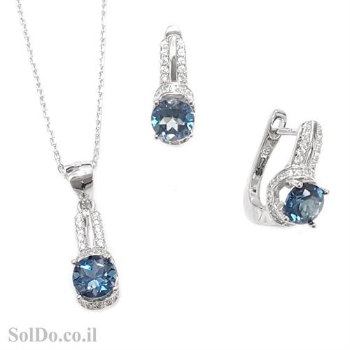 עגילים ותליון מכסף משובצים אבני טופז כחולה וזרקונים S1595