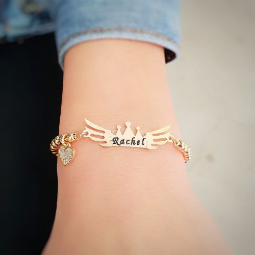 צמיד כדורים 4mm עם כתר עם כנפיים וחריטה דגם LA430