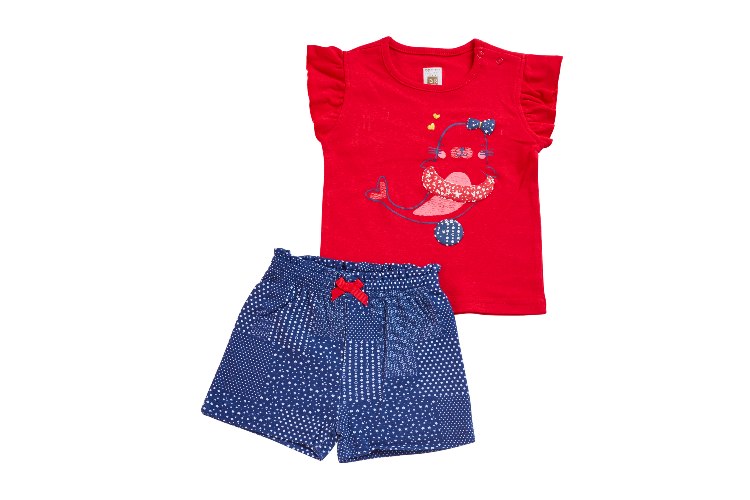 חליפה קצרה הדפס כלב ים אדום