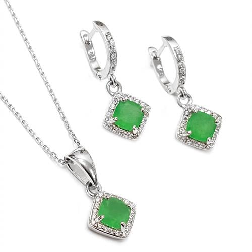 עגילים ותליון כסף משובצים אבני אגת צבע ירוק וזרקונים S1561 | תכשיטי כסף 925 | עגילי כסף