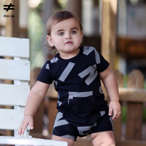 אוברול קנגורו MOINOI שחור מודפס  3-24