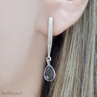 עגילים מכסף תלויים משובצים מיסטיק טופז  A8992 | תכשיטי כסף | עגילי כסף