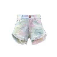 שורט ג׳ינס לבן עם טאי דאי ופרנזים - VIEW - מידות 2-16