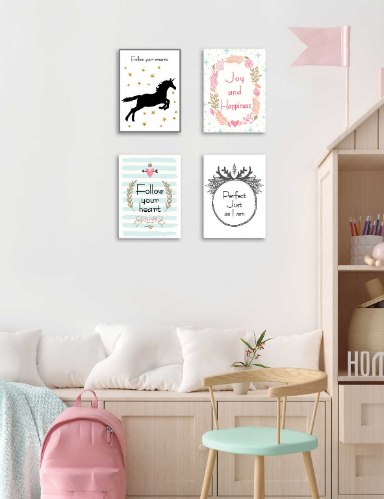 סט של 4 תמונות השראה לחדר ילדה/ נערה דגם 029