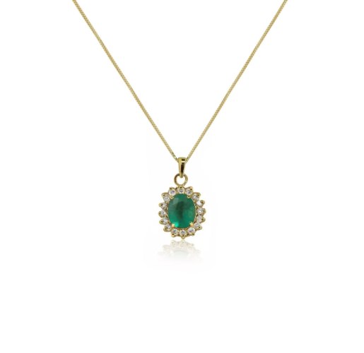 שרשרת ותליון דיאנה זהב 14 קרט משובצת אמרלד 1.3 קראט ו0.24 קראט