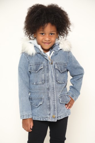 ג'קט ג'ינס פרווה בנות לבן