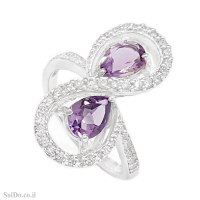 טבעת מכסף משובצת אבני אמטיסט ואבני זרקון RG6312 | תכשיטי כסף 925 | טבעות כסף