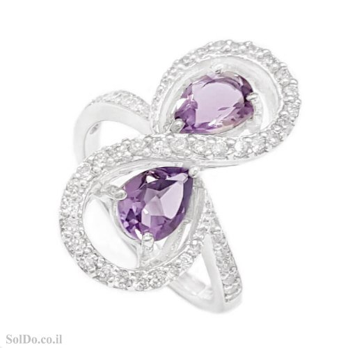 טבעת מכסף משובצת אבני אמטיסט ואבני זרקון RG6312 | תכשיטי כסף 925 | טבעות כסף