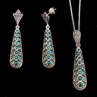 סט כסף משובץ Marcasite וכלצדוני ירוק S9400