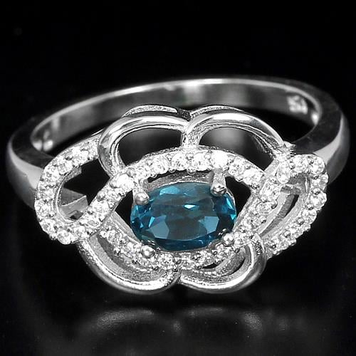 טבעת כסף משובצת טופז כחול וזרקונים RG3108 | תכשיטי כסף 925 | טבעות כסף
