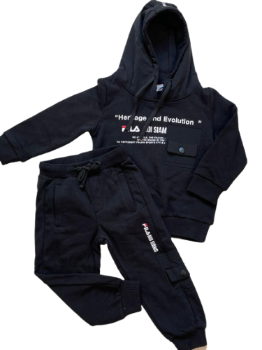 חליפת פוטר קפוצ'ון  FILA שחור שילוב לוגו לבן 2Y-8Y