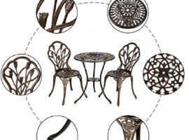 פינת אוכל לגינה כולל שולחן ו2 כסאות אלומניום צבע ברונזה דגם לסטר