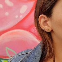 עגילי זהב יהלומים ואבן חן טורמלין טבעית