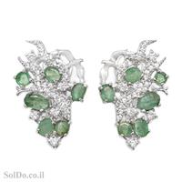 עגילים מכסף משובצים אבני אמרלד וזרקונים A8715 | תכשיטי כסף 925 | עגילי כסף