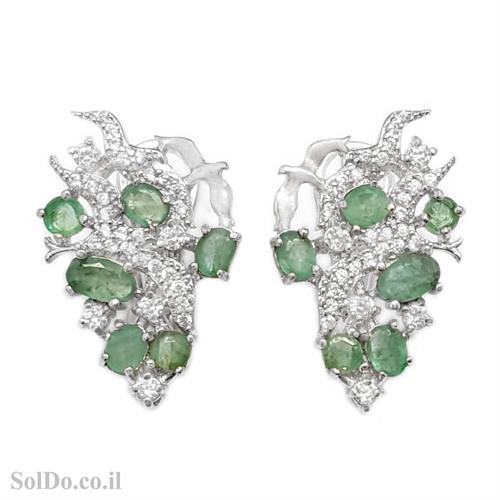 עגילים מכסף משובצים אבני אמרלד וזרקונים A8715 | תכשיטי כסף 925 | עגילי כסף