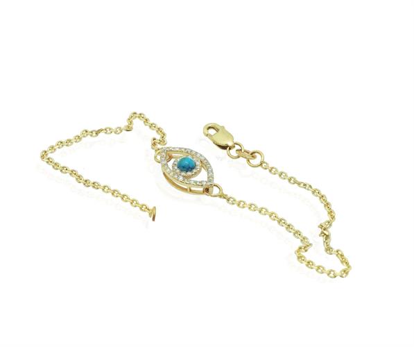 צמיד עין הרעה עשיר ונוצץ משובץ יהלומים ואבן טורקיז