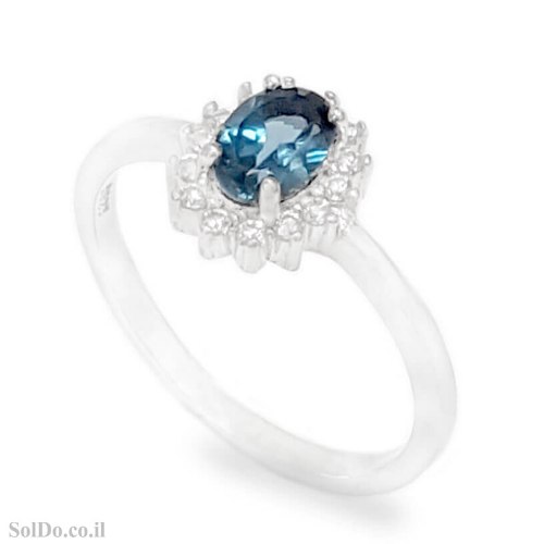 טבעת מכסף משובצת אבן טופז כחולה  ואבני זרקון RG1745 | תכשיטי כסף 925 | טבעות כסף
