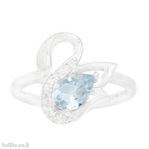 טבעת מכסף דגם ברבור משובצת אבן טופז כחולה וזרקונים RG9029 | תכשיטי כסף 925