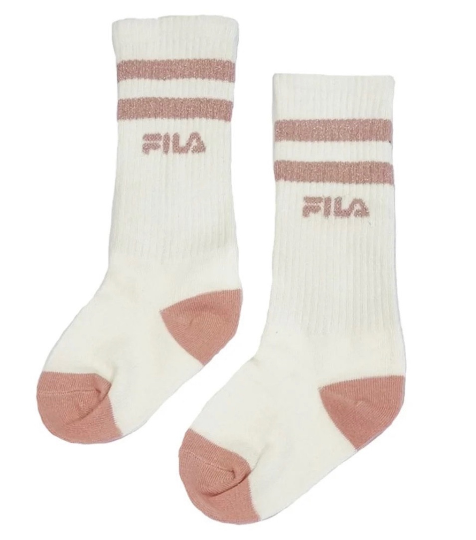 זוג גרביים לבנות פסים ורודים FILA- מידות 25-39